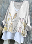 V Neck Long Sleeve Easter (rabbit) Printing Regular Micro-Elasticity Loose Graphic Tee Blouse_ For Women