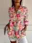 Shirt Collar Long Sleeve Floral Buckle Regular Loose Button Up Shirt Shirt For Women