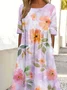 Women Floral Crew Neck Half Sleeve Comfy Casual Maxi Dress