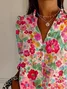 Shirt Collar Long Sleeve Floral Buckle Regular Loose Button Up Shirt Shirt For Women