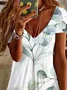 Women Floral V Neck Short Sleeve Comfy Casual Printing Knee Length Dress