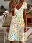 Women Floral V Neck Short Sleeve Comfy Casual Printing Knee Length Dress