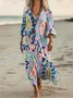 Women Paisley V Neck Long Sleeve Casual Vintage Maxi Dress