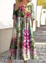 Women Floral Crew Neck Short Sleeve Comfy Casual Maxi Dress