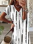 Women Vacation Striped V Neck Short Sleeve Comfy Casual Printing Maxi Dress
