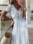 Women Floral V Neck Short Sleeve Comfy Casual Printing Maxi Dress
