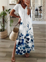 Women Floral V Neck Short Sleeve Comfy Casual Printing Maxi Dress