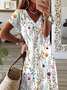 Women Floral V Neck Short Sleeve Comfy Casual Printing Maxi Dress