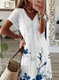 Women Floral V Neck Short Sleeve Comfy Casual Printing Maxi Dress