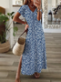Women Floral V Neck Short Sleeve Comfy Casual Printing Maxi Dress