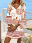 Women Vacation Floral V Neck Half Sleeve Comfy Boho Midi Dress