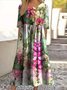 Women Floral Crew Neck Short Sleeve Comfy Casual Maxi Dress