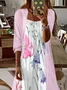 Women Floral Crew Neck Three Quarter Sleeve Comfy Casual Printing Dress With Coat Two-Piece Set