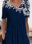 Women Floral Crew Neck Short Sleeve Comfy Casual Printing Midi Dress