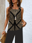 Women Geometric Crew Neck Sleeveless Comfy Casual Printing Top With Pants Two-Piece Set