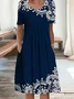 Women Floral Crew Neck Short Sleeve Comfy Casual Printing Midi Dress