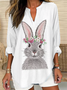 V Neck Long Sleeve Easter (rabbit) Regular Loose Blouse For Women