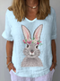 Crew Neck Short Sleeve Easter (rabbit) Regular Loose Tunic Blouse For Women