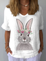 Crew Neck Short Sleeve Easter (rabbit) Regular Loose Tunic Blouse For Women