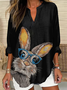 V Neck Long Sleeve Easter (rabbit) Regular Loose Blouse For Women