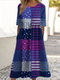 Women Geometric Crew Neck Short Sleeve Comfy Casual Maxi Dress