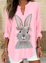 V Neck Long Sleeve Easter (rabbit) Regular Loose Blouse For Women