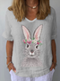 Crew Neck Short Sleeve Easter (rabbit) Regular Loose Tunic Blouse For Women