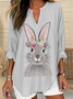 V Neck Long Sleeve Easter (rabbit) Regular Loose Blouse For Women