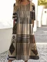 Women Geometric Crew Neck Short Sleeve Comfy Casual Maxi Dress