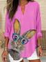 V Neck Long Sleeve Easter (rabbit) Regular Loose Blouse For Women