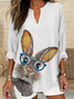 V Neck Long Sleeve Easter (rabbit) Regular Loose Blouse For Women