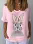 Crew Neck Short Sleeve Easter (rabbit) Regular Loose Tunic Blouse For Women