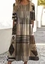 Women Geometric Crew Neck Short Sleeve Comfy Casual Maxi Dress