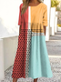 Women Color Block Crew Neck Short Sleeve Comfy Casual Maxi Dress