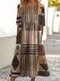 Women Geometric Crew Neck Short Sleeve Comfy Casual Maxi Dress
