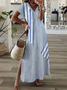 Women Striped Summer Printing Dress V Neck Short Sleeve X-Line Dress