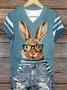 Casual Easter (rabbit) V Neck Short Sleeve T-shirt
