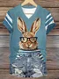 Casual Easter (rabbit) V Neck Short Sleeve T-shirt