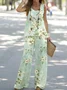 Women Floral Crew Neck Sleeveless Comfy Casual Two-Piece Set