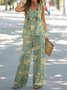 Women Floral Crew Neck Sleeveless Comfy Casual Two-Piece Set