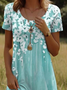 Women Floral Summer Printing Dress Crew Neck Short Sleeve Tunic H-Line Dress