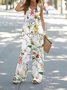 Women Floral Crew Neck Sleeveless Comfy Casual Two-Piece Set