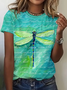 Casual Dragonfly Crew Neck Short Sleeve T-shirt