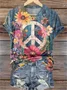 Women Floral Peace Sign Love And Peace Cozy T-shirt