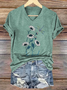 Casual Floral V Neck Short Sleeve T-shirt