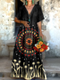 Women Floral V Neck Short Sleeve Comfy Casual Maxi Dress