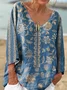 Casual Ethnic Floral Pattern V Neck Long Sleeve T-shirt