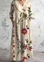 Women Floral V Neck Long Sleeve Comfy Casual Maxi Dress