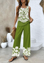 Women Floral Crew Neck Sleeveless Comfy Casual Two-Piece Set
