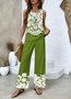 Women Floral Crew Neck Sleeveless Comfy Casual Two-Piece Set